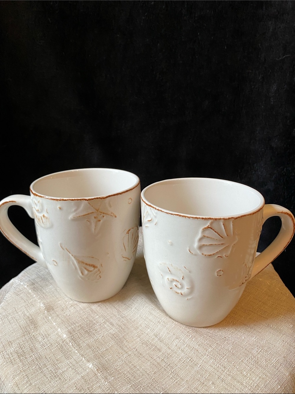 Thomson Pottery Hampton Nautical Seashell embossed Coffee Mugs
